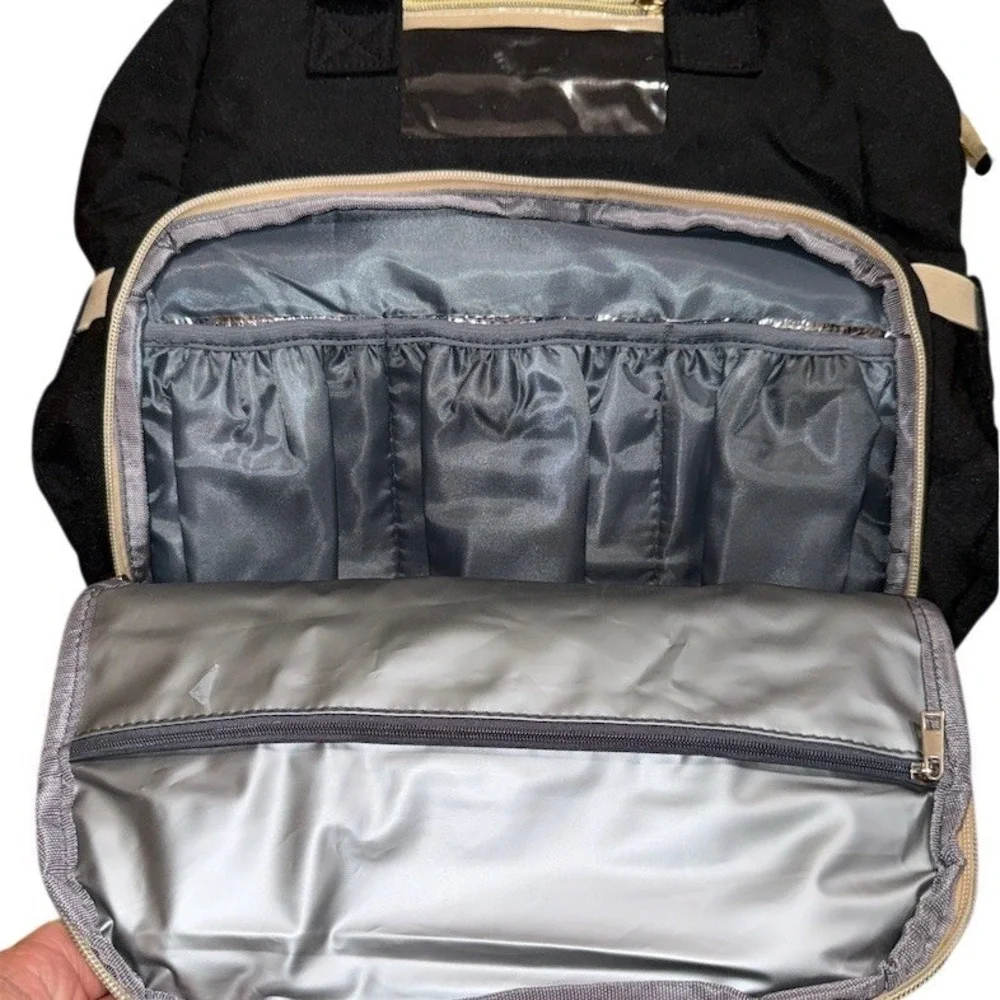Black & Gold 3-in-1 Baby Diaper Bag Backpack Portable Bassinet Changing Station